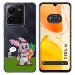Funda Silicona Transparente para Vivo X80 Lite 5G diseño Conejo Dibujos