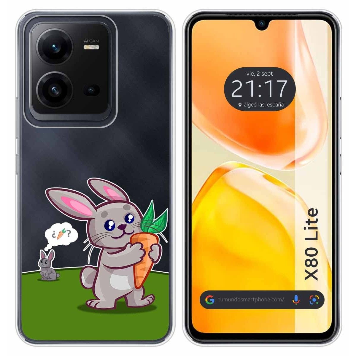 Funda Silicona Transparente para Vivo X80 Lite 5G diseño Conejo Dibujos