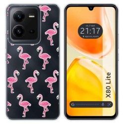 Funda Silicona Transparente para Vivo X80 Lite 5G diseño Flamenco Dibujos