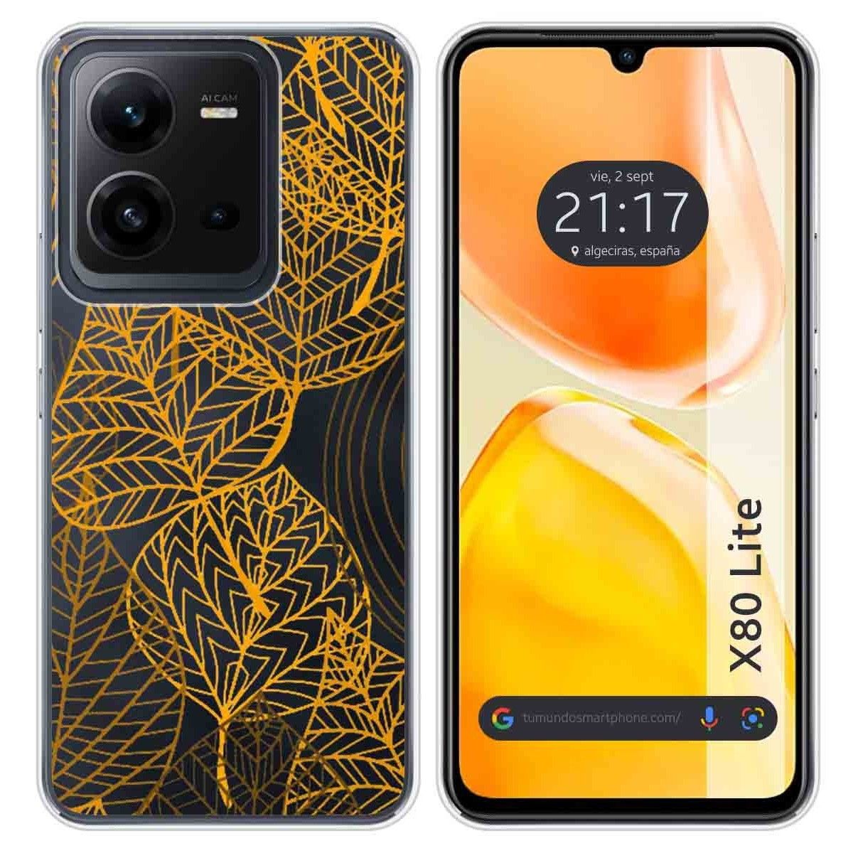 Funda Silicona Transparente para Vivo X80 Lite 5G diseño Hojas Dibujos