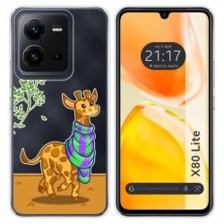 Funda Silicona Transparente para Vivo X80 Lite 5G diseño Jirafa Dibujos