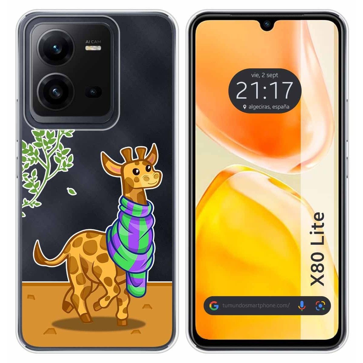 Funda Silicona Transparente para Vivo X80 Lite 5G diseño Jirafa Dibujos