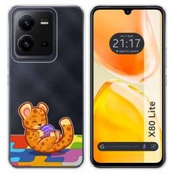 Funda Silicona Transparente para Vivo X80 Lite 5G diseño Leopardo Dibujos