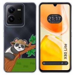 Funda Silicona Transparente para Vivo X80 Lite 5G diseño Panda Dibujos