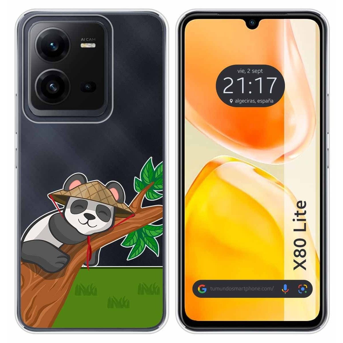 Funda Silicona Transparente para Vivo X80 Lite 5G diseño Panda Dibujos