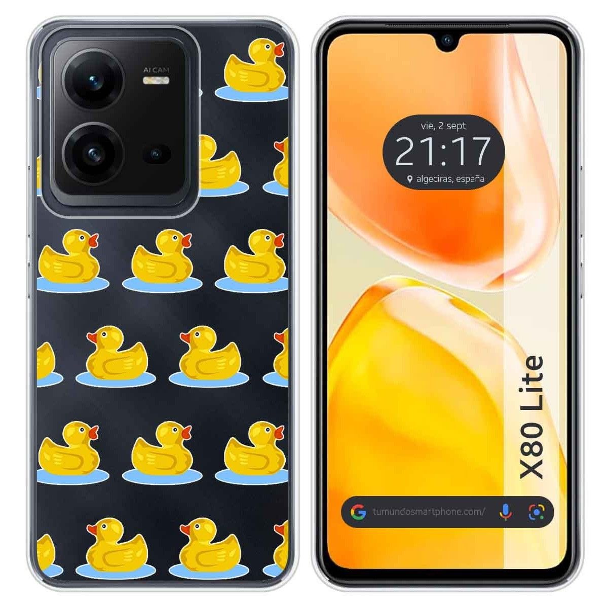 Funda Silicona Transparente para Vivo X80 Lite 5G diseño Pato Dibujos