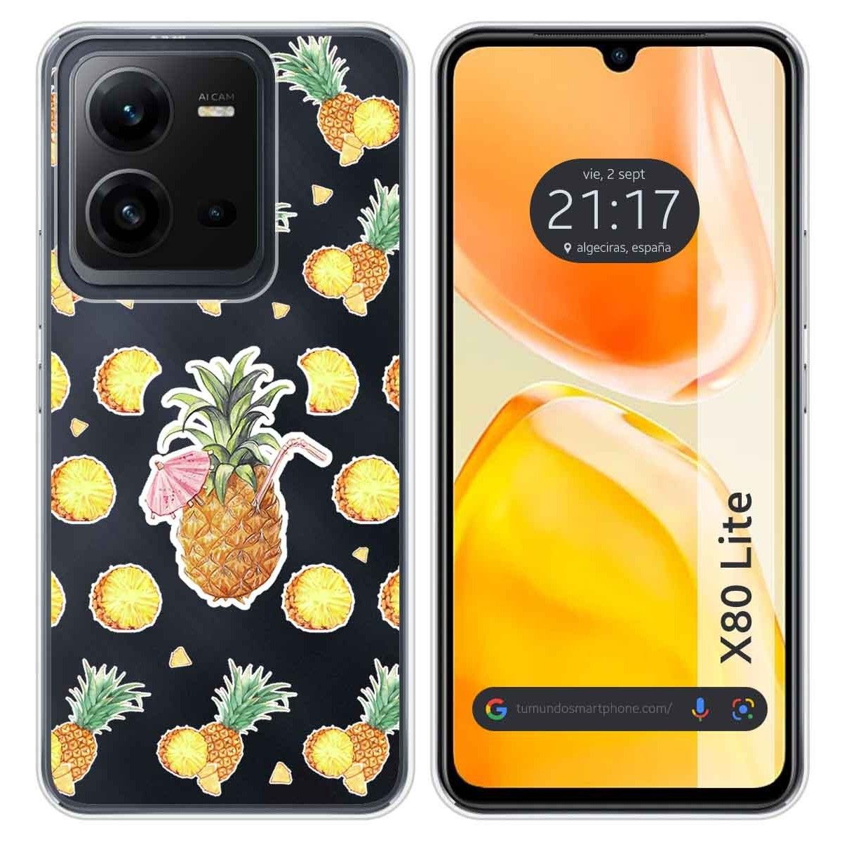 Funda Silicona Transparente para Vivo X80 Lite 5G diseño Piña Dibujos