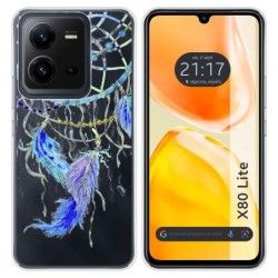 Funda Silicona Transparente para Vivo X80 Lite 5G diseño Plumas Dibujos