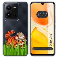 Funda Silicona Transparente para Vivo X80 Lite 5G diseño Tigre Dibujos