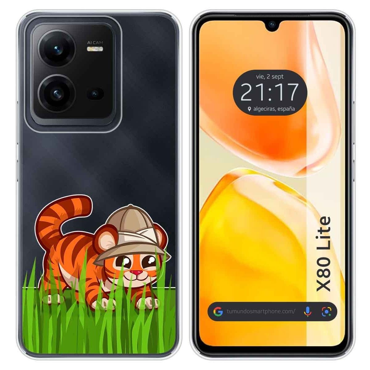 Funda Silicona Transparente para Vivo X80 Lite 5G diseño Tigre Dibujos