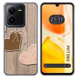 Funda Silicona para Vivo X80 Lite 5G diseño Corazones Madera Dibujos