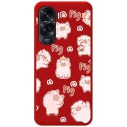 Funda Silicona Líquida Roja para Huawei Honor 90 5G diseño Cerdos Dibujos