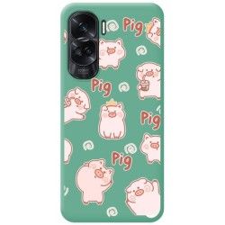 Funda Silicona Líquida Verde para Huawei Honor 90 5G diseño Cerdos Dibujos