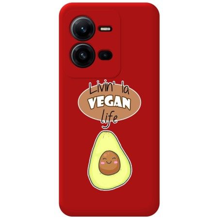 Funda Silicona Líquida Roja para Vivo X80 Lite 5G diseño Vegan Life Dibujos