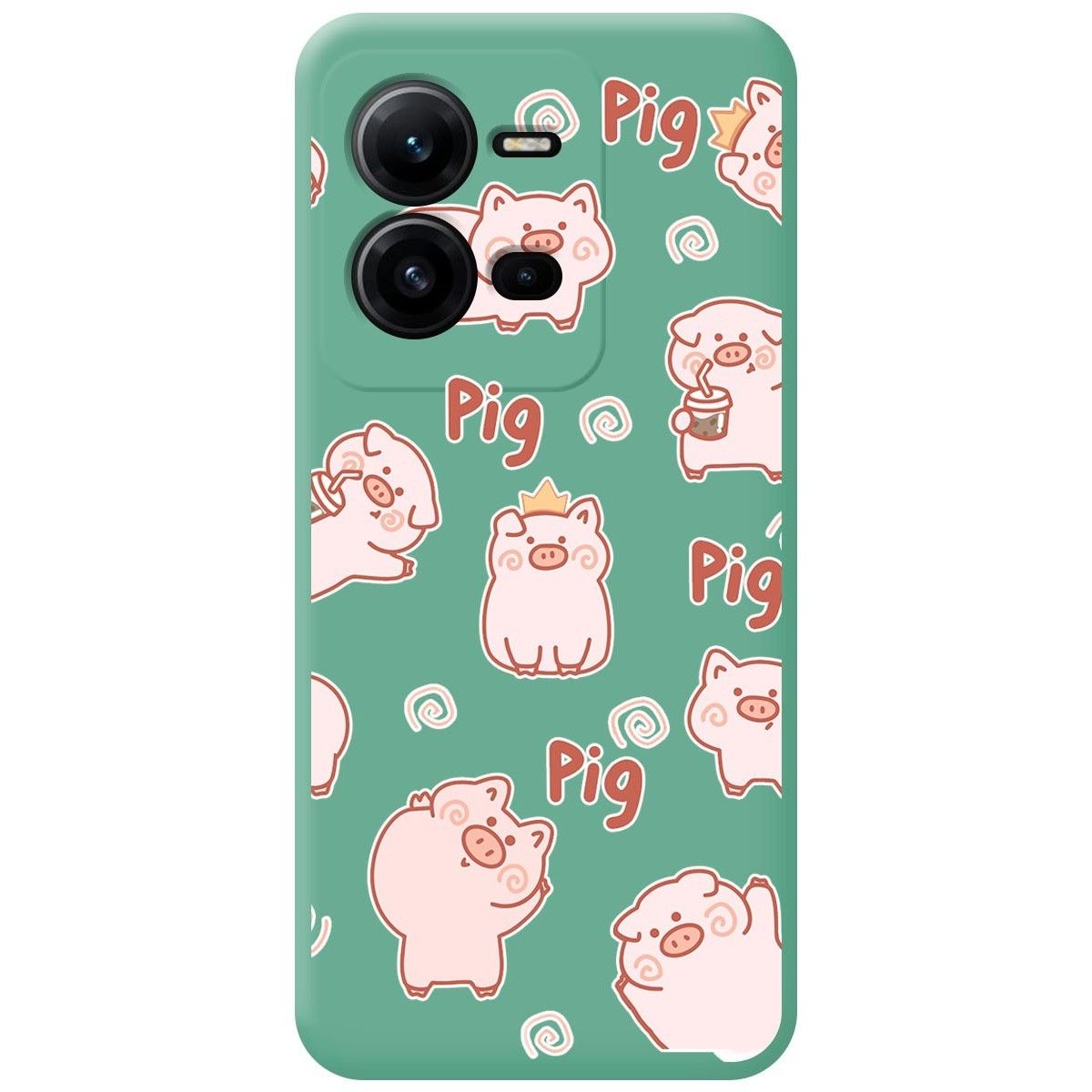 Funda Silicona Líquida Verde para Vivo X80 Lite 5G diseño Cerdos Dibujos
