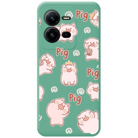 Funda Silicona Líquida Verde para Vivo X80 Lite 5G diseño Cerdos Dibujos