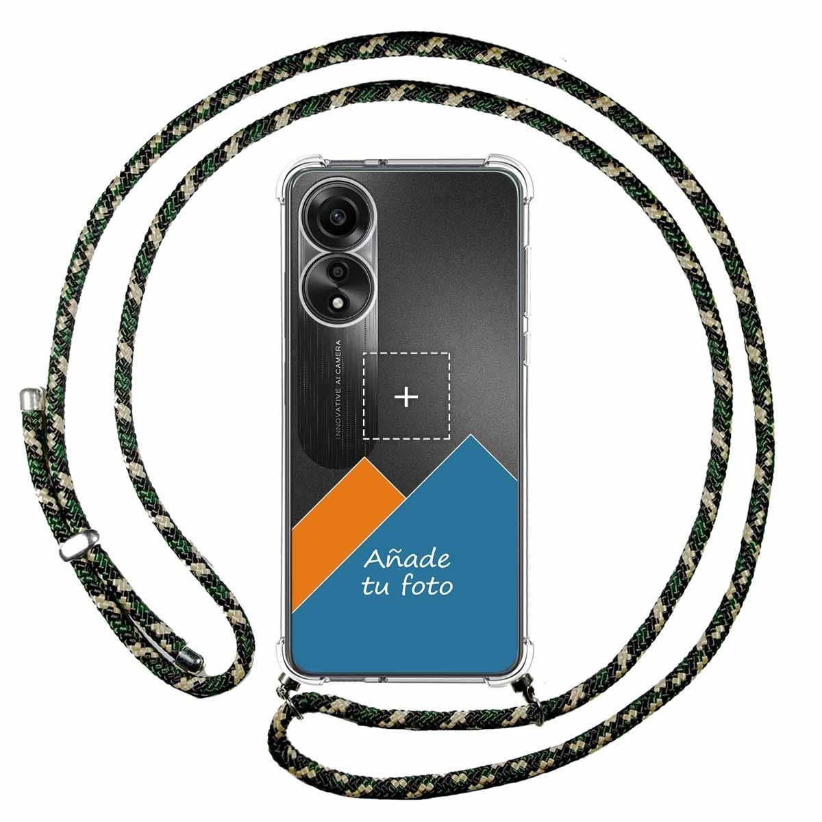 Personaliza tu Funda Colgante Transparente para Oppo A78 4G con Cordon Verde / Dorado Dibujo Personalizada