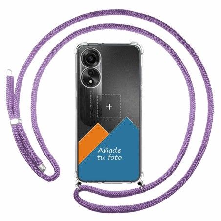 Personaliza tu Funda Colgante Transparente para Oppo A78 4G con Cordon Morado Dibujo Personalizada