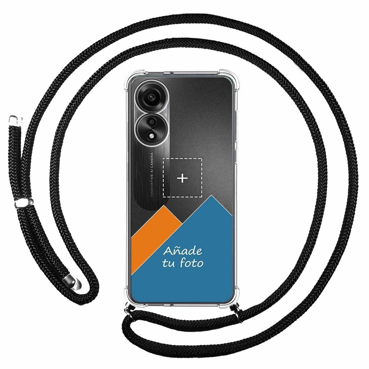 Personaliza tu Funda Colgante Transparente para Oppo A78 4G con Cordon Negro Dibujo Personalizada