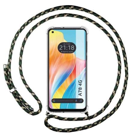Funda Colgante Transparente para Oppo A78 4G con Cordon Verde / Dorado