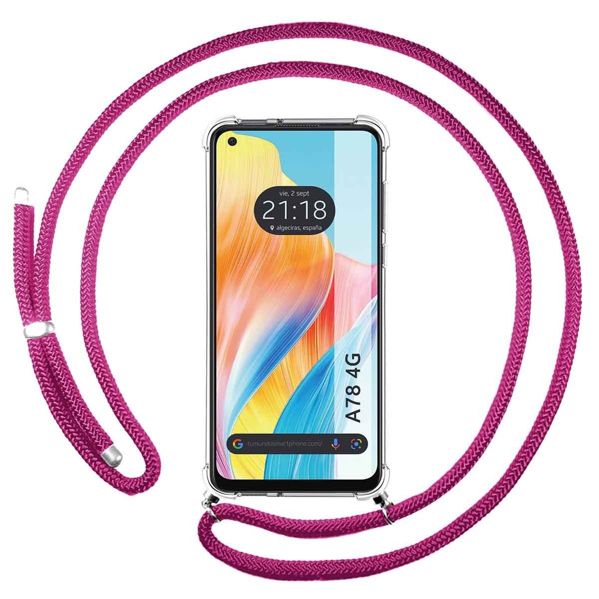 Funda Colgante Transparente para Oppo A78 4G con Cordon Rosa Fucsia