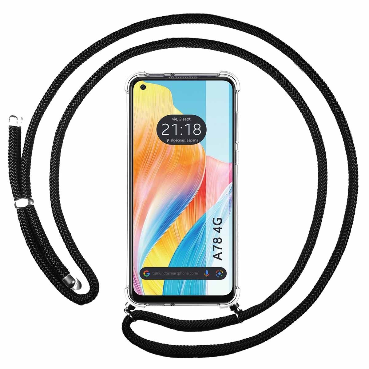 Funda Colgante Transparente para Oppo A78 4G con Cordon Negro
