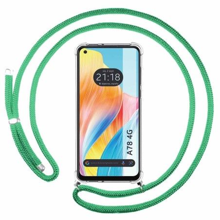 Funda Colgante Transparente para Oppo A78 4G con Cordon Verde Agua