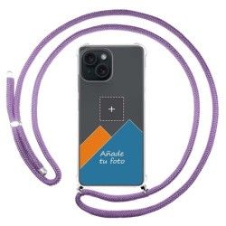 Personaliza tu Funda Colgante Transparente para Iphone 15 (6.1) con Cordon Morado Dibujo Personalizada