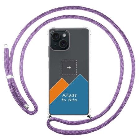 Personaliza tu Funda Colgante Transparente para Iphone 15 (6.1) con Cordon Morado Dibujo Personalizada