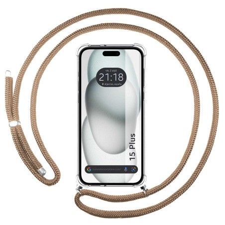 Funda Colgante Transparente para Iphone 15 Plus (6.7) con Cordon Camel