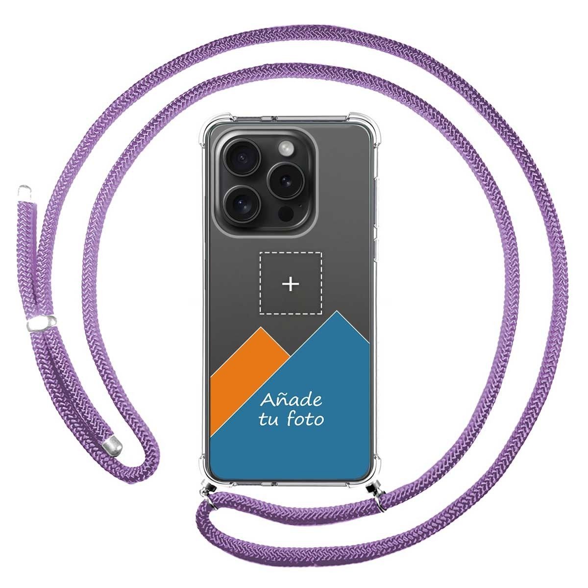 Personaliza tu Funda Colgante Transparente para Iphone 15 Pro (6.1) con Cordon Morado Dibujo Personalizada
