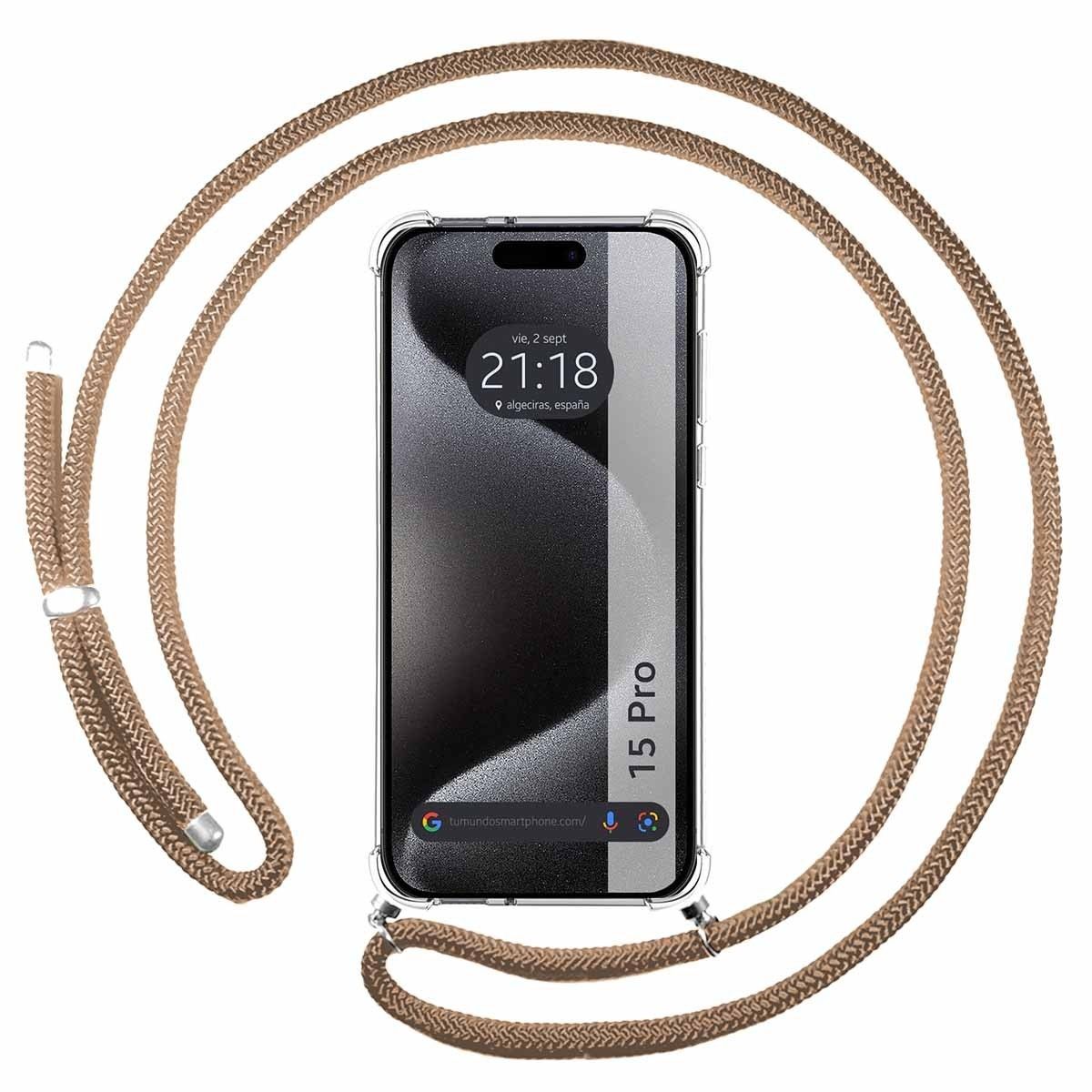 Funda Colgante Transparente para Iphone 15 Pro (6.1) con Cordon Camel
