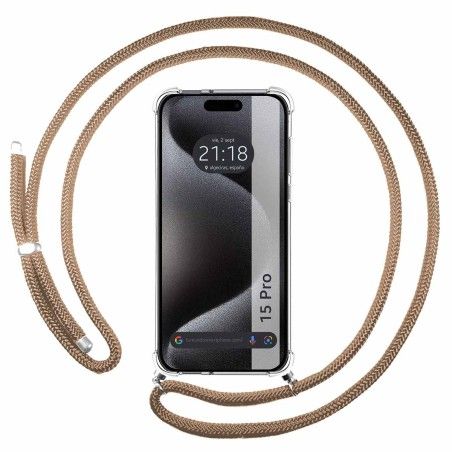 Funda Colgante Transparente para Iphone 15 Pro (6.1) con Cordon Camel