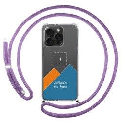 Personaliza tu Funda Colgante Transparente para Iphone 15 Pro Max (6.7) con Cordon Morado Dibujo Personalizada