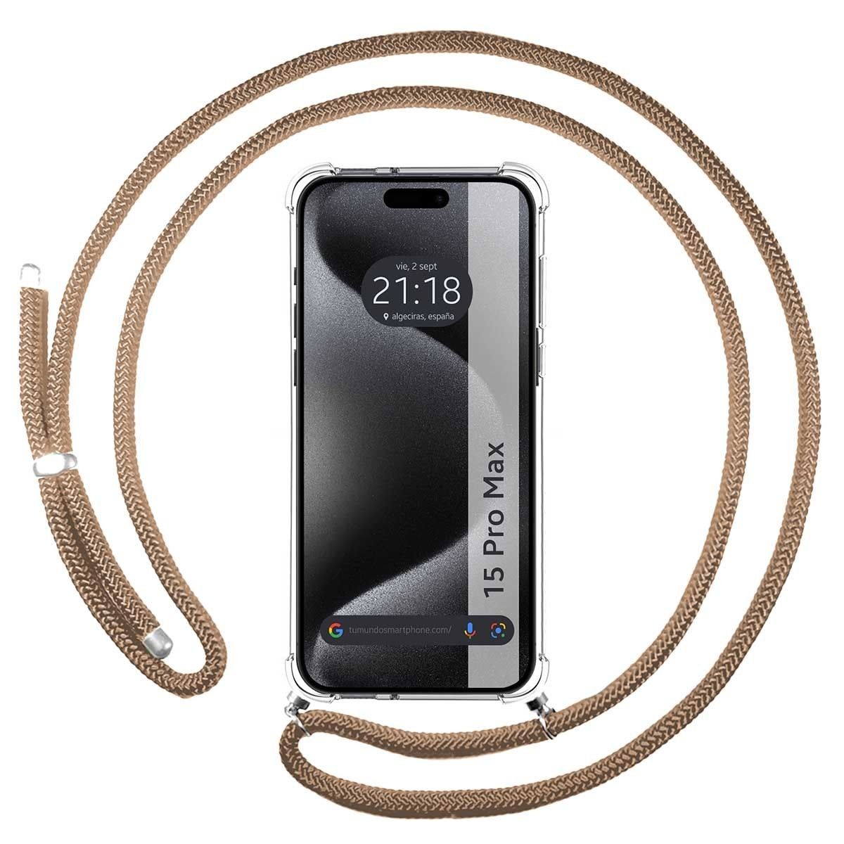 Funda Colgante Transparente para Iphone 15 Pro Max (6.7) con Cordon Camel