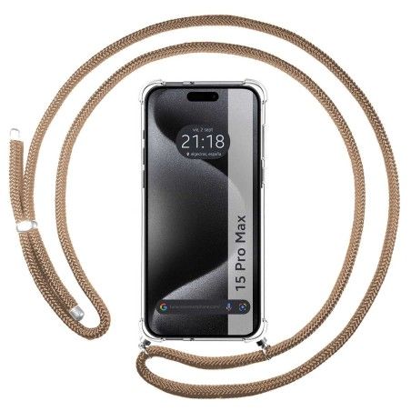 Funda Colgante Transparente para Iphone 15 Pro Max (6.7) con Cordon Camel