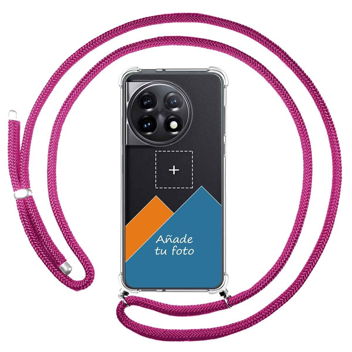Personaliza tu Funda Colgante Transparente para Oneplus 11 5G con Cordon Rosa Fucsia Dibujo Personalizada