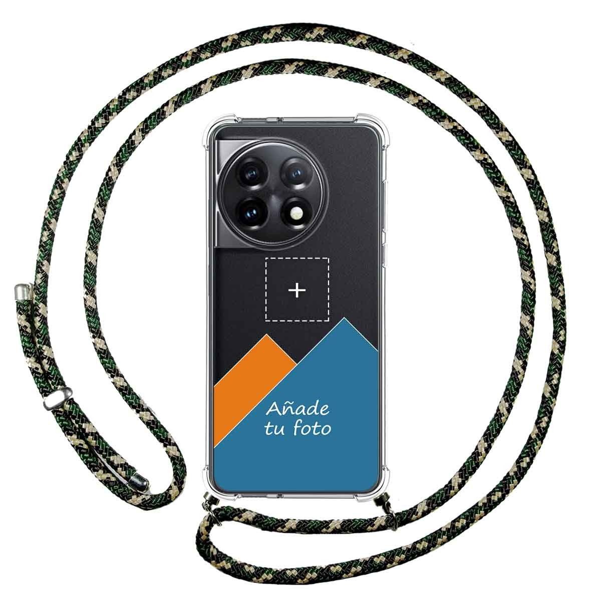 Personaliza tu Funda Colgante Transparente para Oneplus 11 5G con Cordon Verde / Dorado Dibujo Personalizada