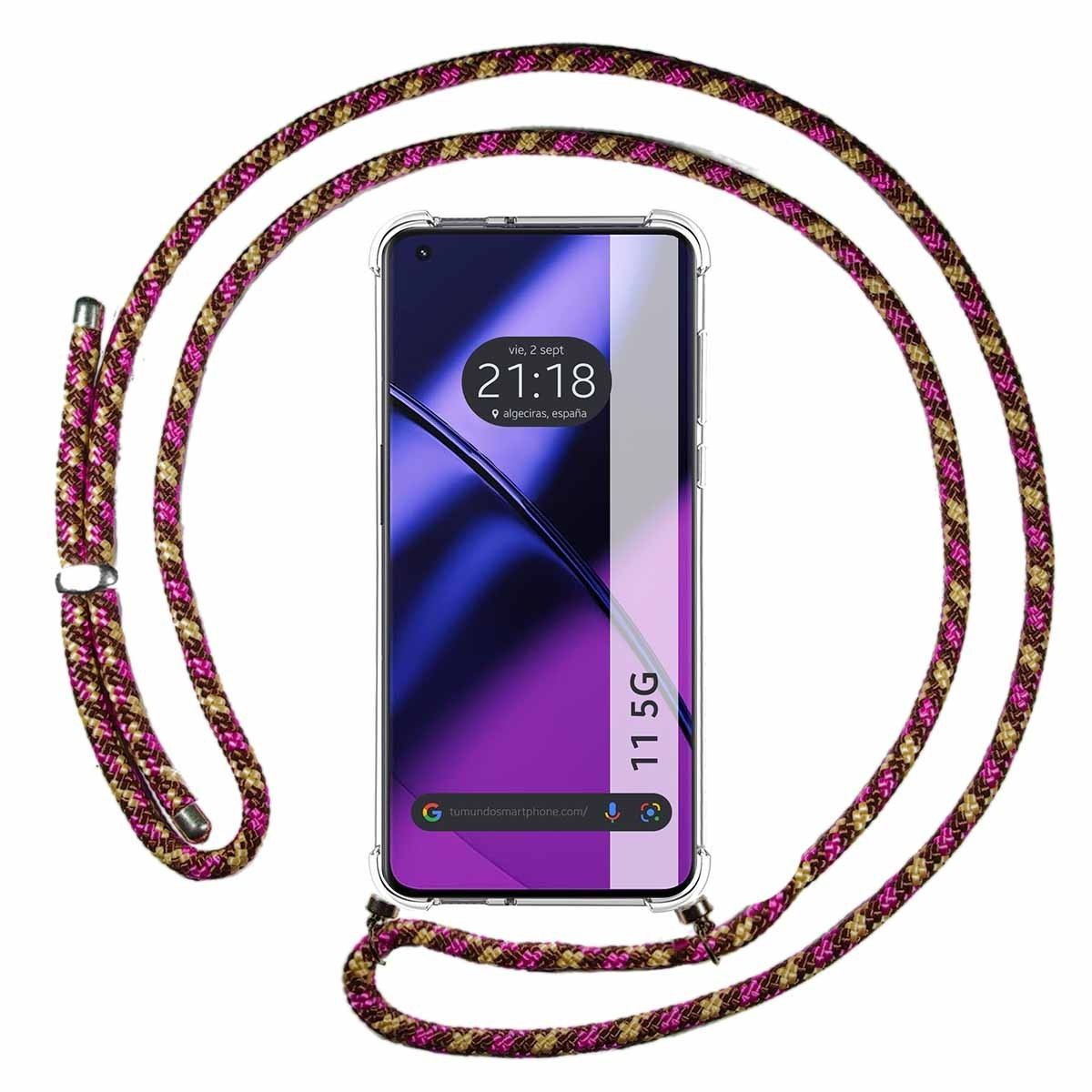 Funda Colgante Transparente para Oneplus 11 5G con Cordon Rosa / Dorado
