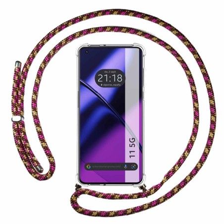 Funda Colgante Transparente para Oneplus 11 5G con Cordon Rosa / Dorado