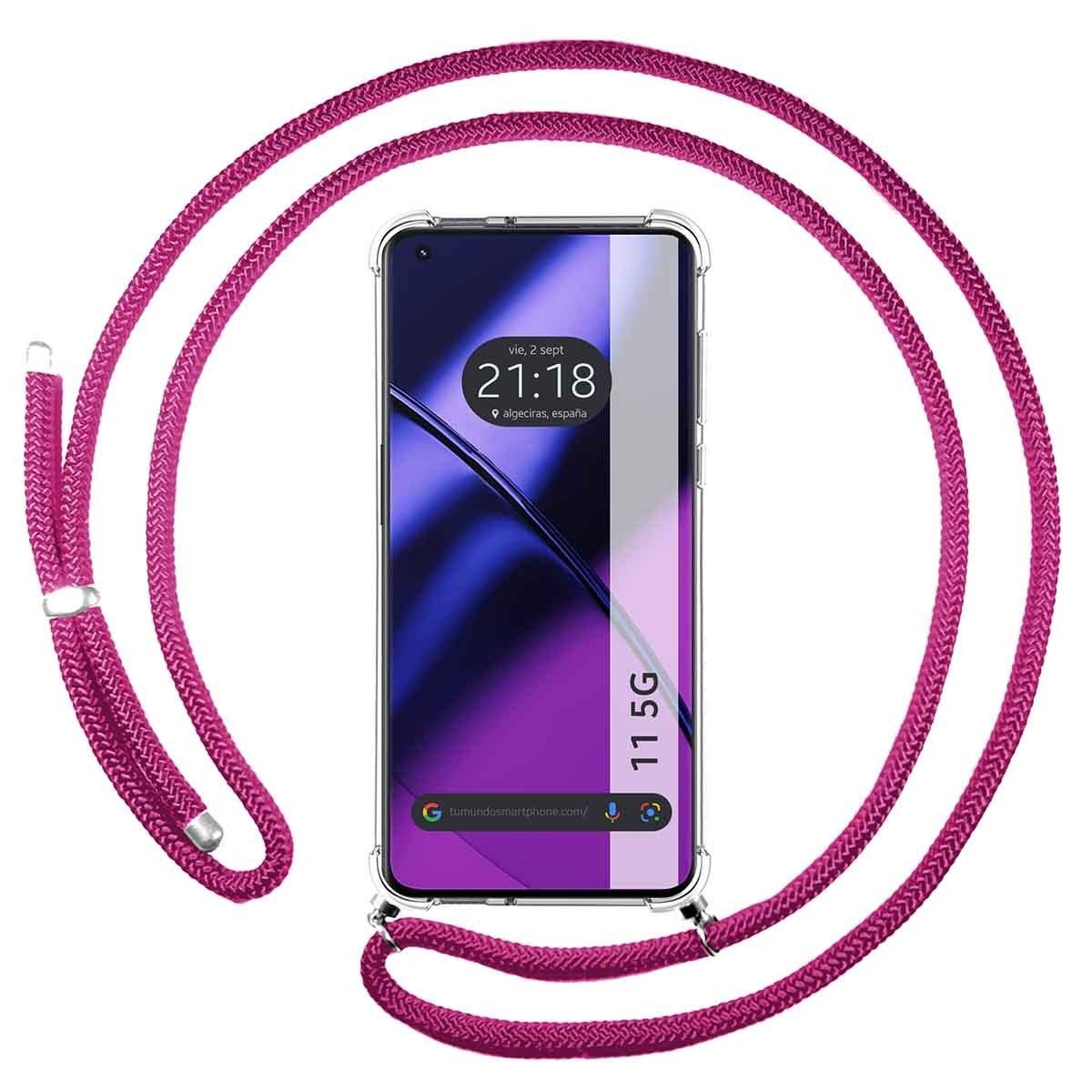Funda Colgante Transparente para Oneplus 11 5G con Cordon Rosa Fucsia