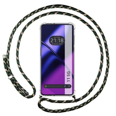 Funda Colgante Transparente para Oneplus 11 5G con Cordon Verde / Dorado