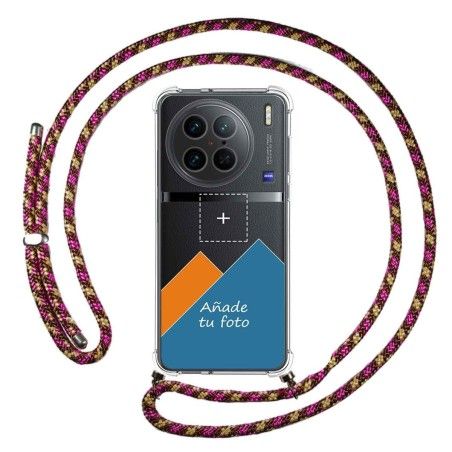 Personaliza tu Funda Colgante Transparente para Vivo X90 Pro 5G con Cordon Rosa / Dorado Dibujo Personalizada