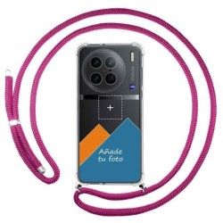 Personaliza tu Funda Colgante Transparente para Vivo X90 Pro 5G con Cordon Rosa Fucsia Dibujo Personalizada