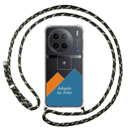 Personaliza tu Funda Colgante Transparente para Vivo X90 Pro 5G con Cordon Verde / Dorado Dibujo Personalizada
