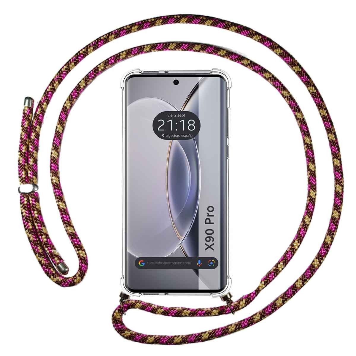 Funda Colgante Transparente para Vivo X90 Pro 5G con Cordon Rosa / Dorado