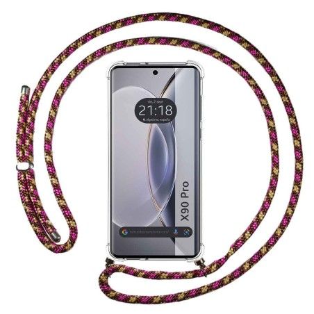 Funda Colgante Transparente para Vivo X90 Pro 5G con Cordon Rosa / Dorado
