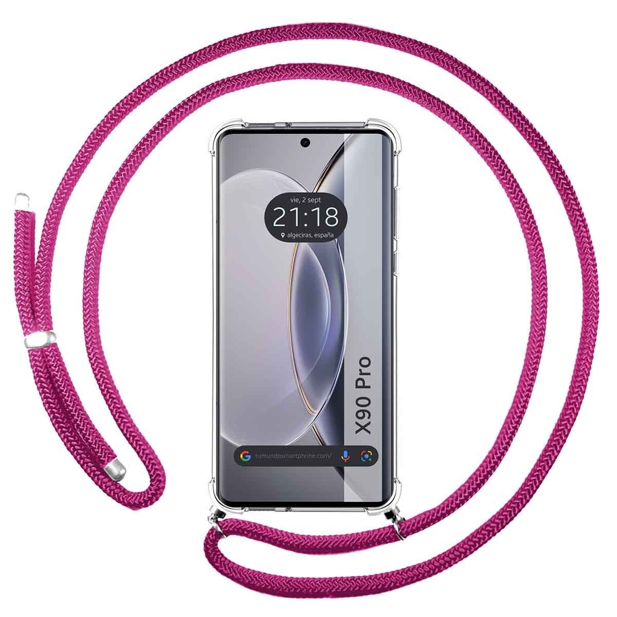 Funda Colgante Transparente para Vivo X90 Pro 5G con Cordon Rosa Fucsia