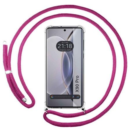 Funda Colgante Transparente para Vivo X90 Pro 5G con Cordon Rosa Fucsia