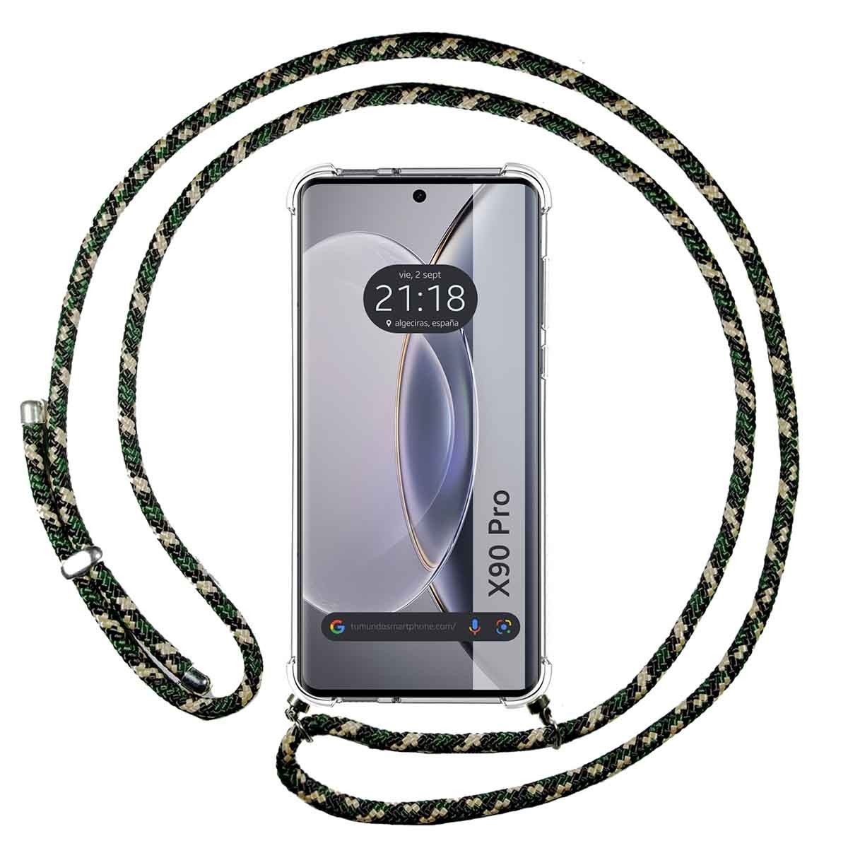 Funda Colgante Transparente para Vivo X90 Pro 5G con Cordon Verde / Dorado